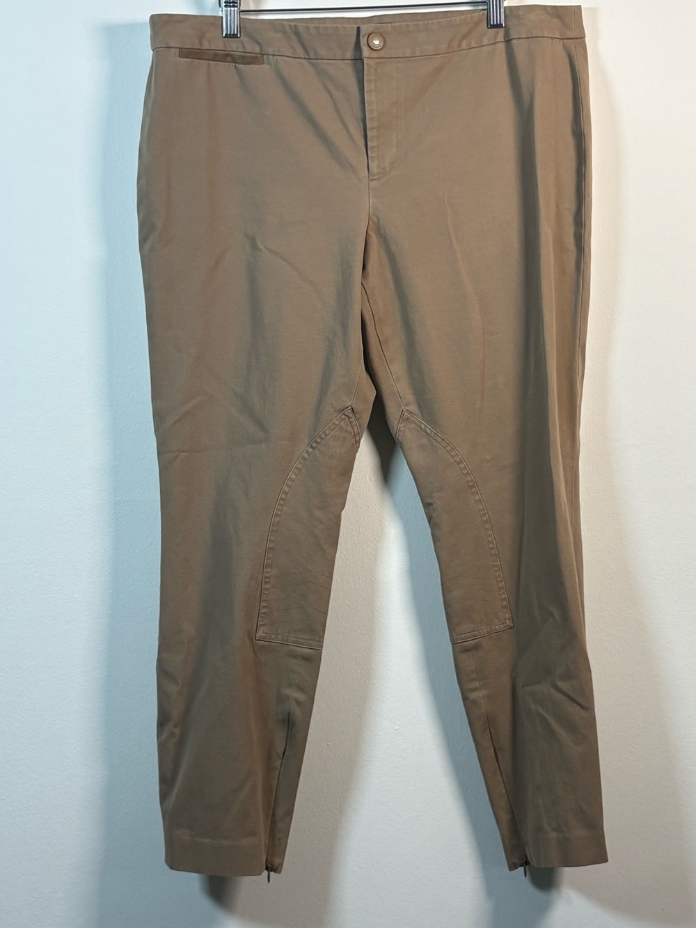 Lauren Ralph Lauren 16 Equestrian Riding Pants Tan Velvet Trim Ankle Zip